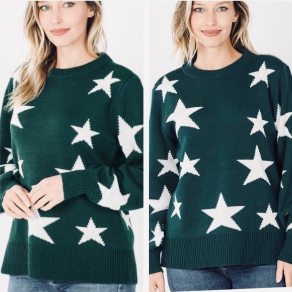 ~HP~ Boutique Hunter Green Star Covered Sweater + Bonus Matching Mask - Picture 4 of 15